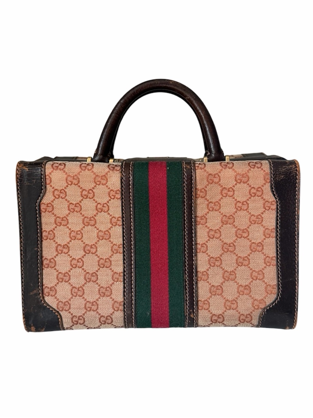 Vintage Gucci GG Supreme Sherry Web Train Case Vanity Bag